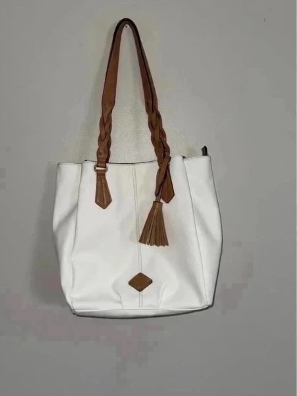 Women’s White Tote Bag (St John’s Bay) with Brown Accents